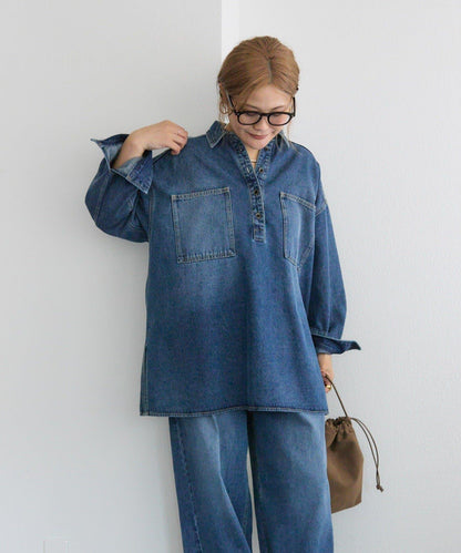 復古風牛仔長款襯衫