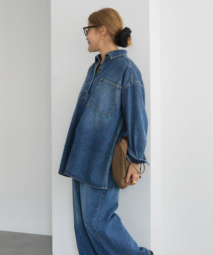 復古風牛仔長款襯衫