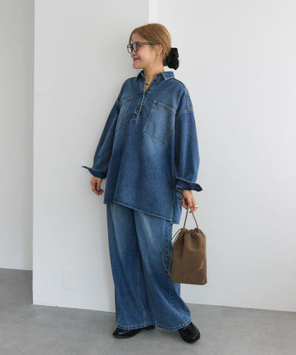 復古風牛仔長款襯衫