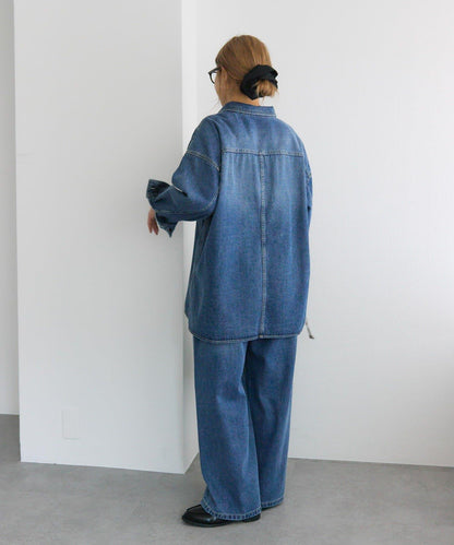 復古風牛仔長款襯衫