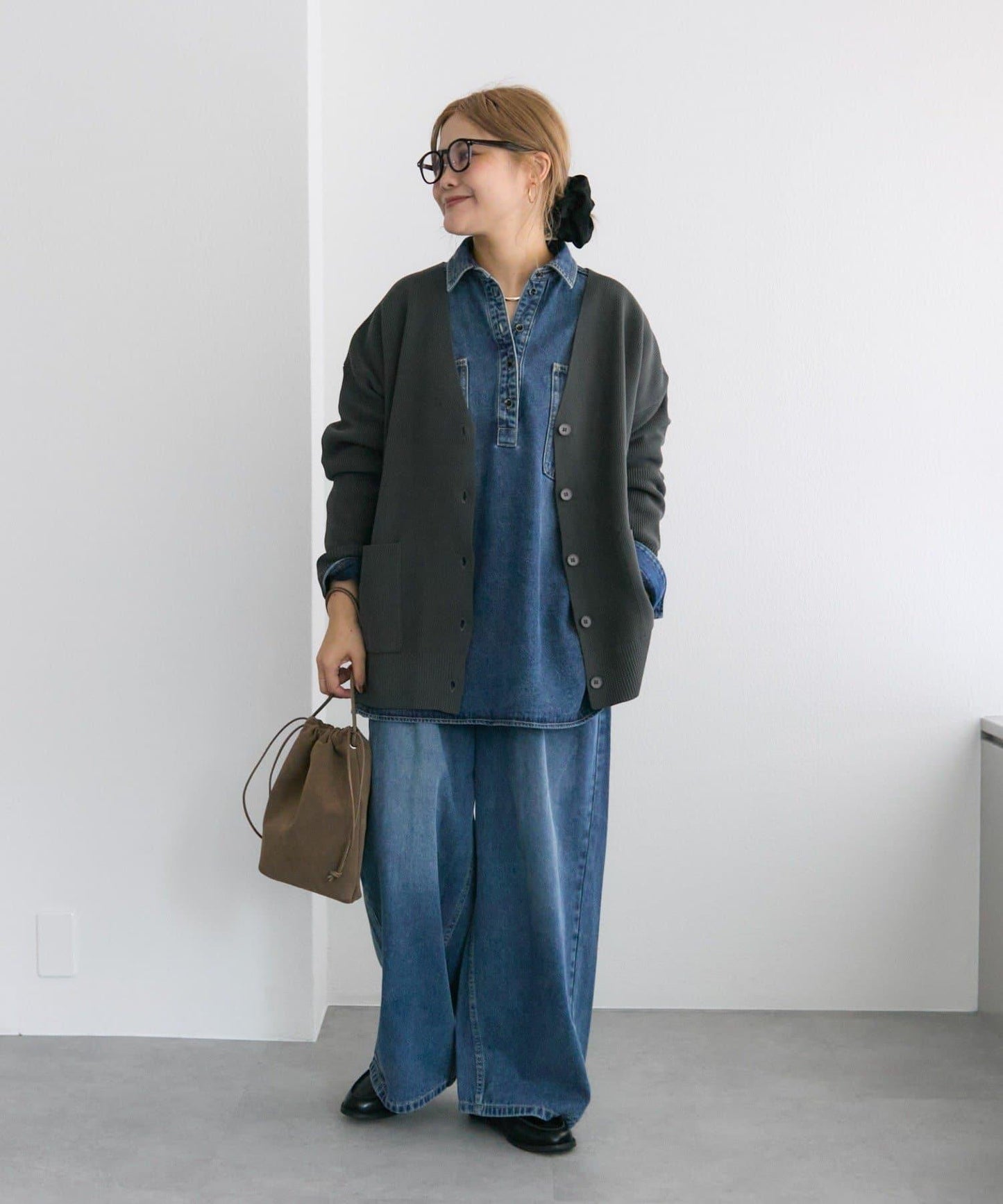 復古風牛仔長款襯衫