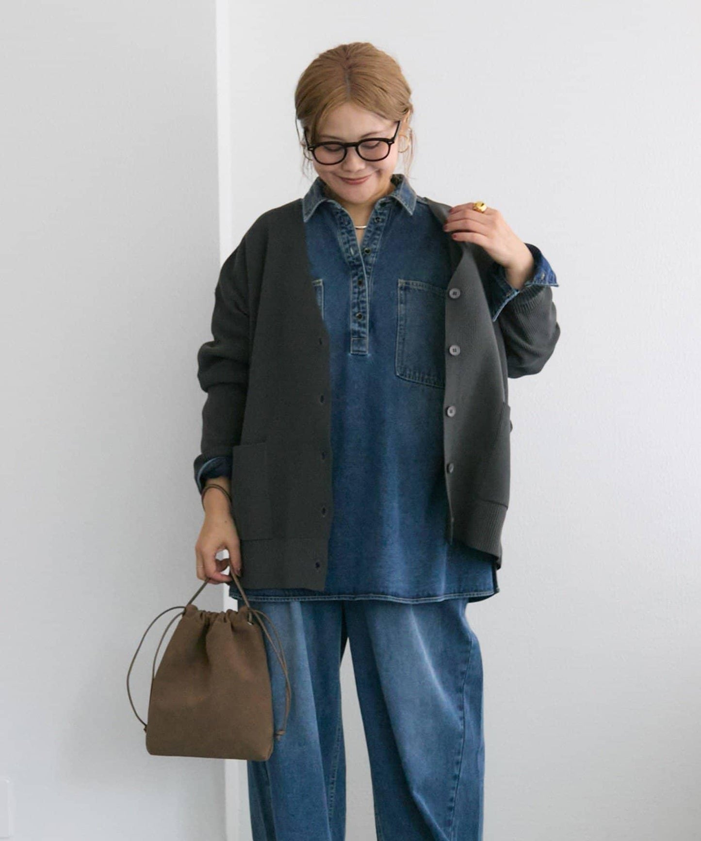 復古風牛仔長款襯衫