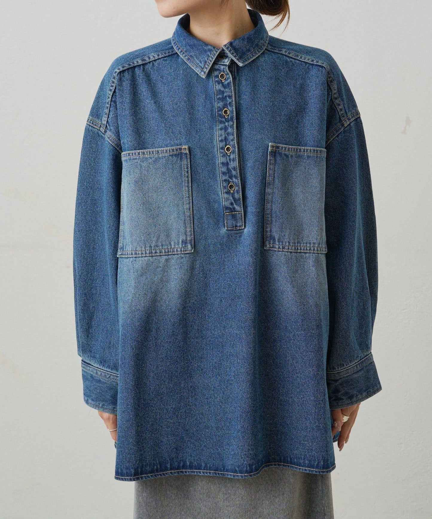 復古風牛仔長款襯衫