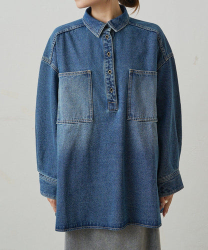 復古風牛仔長款襯衫