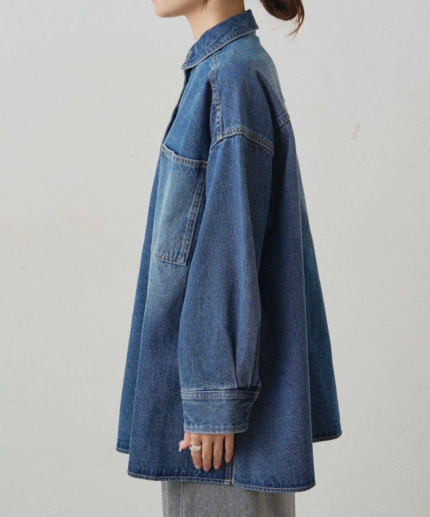 復古風牛仔長款襯衫