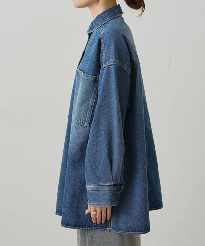 復古風牛仔長款襯衫