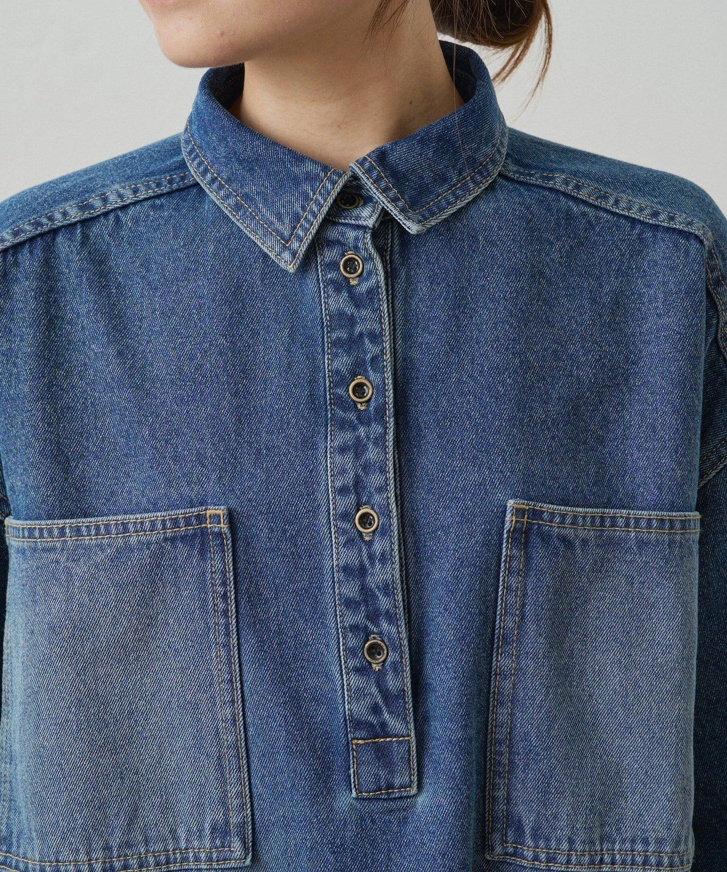 復古風牛仔長款襯衫