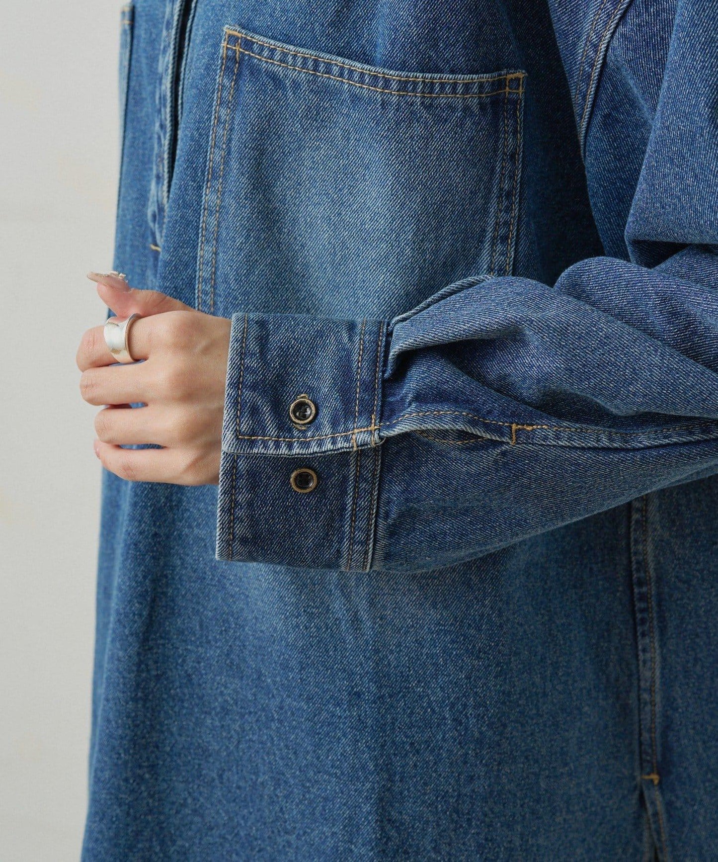 復古風牛仔長款襯衫