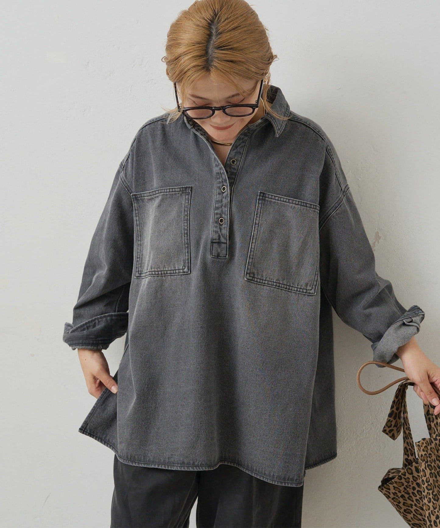 復古風牛仔長款襯衫
