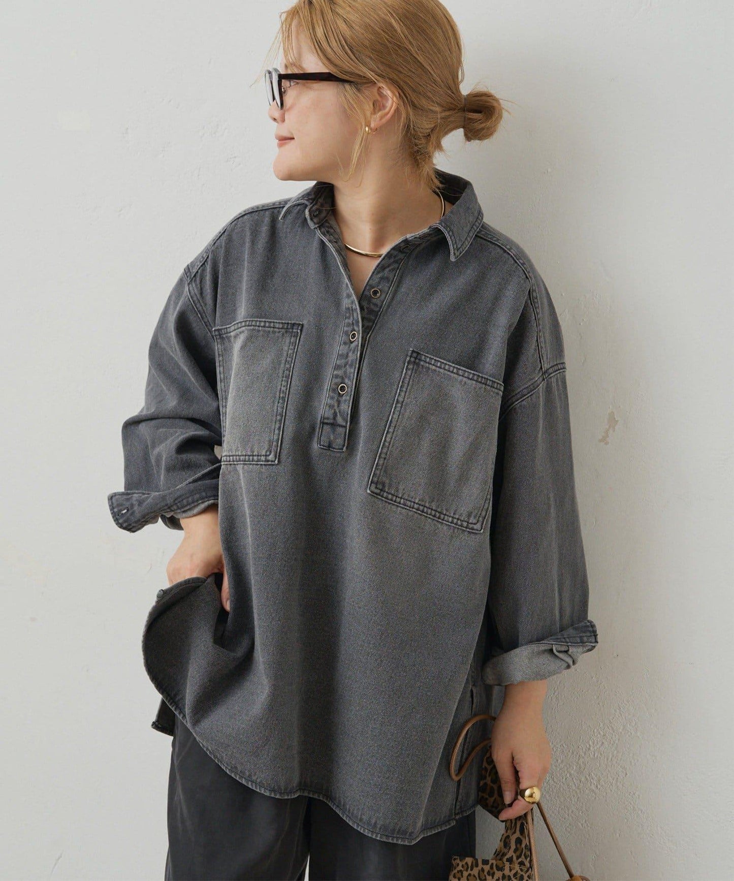 復古風牛仔長款襯衫