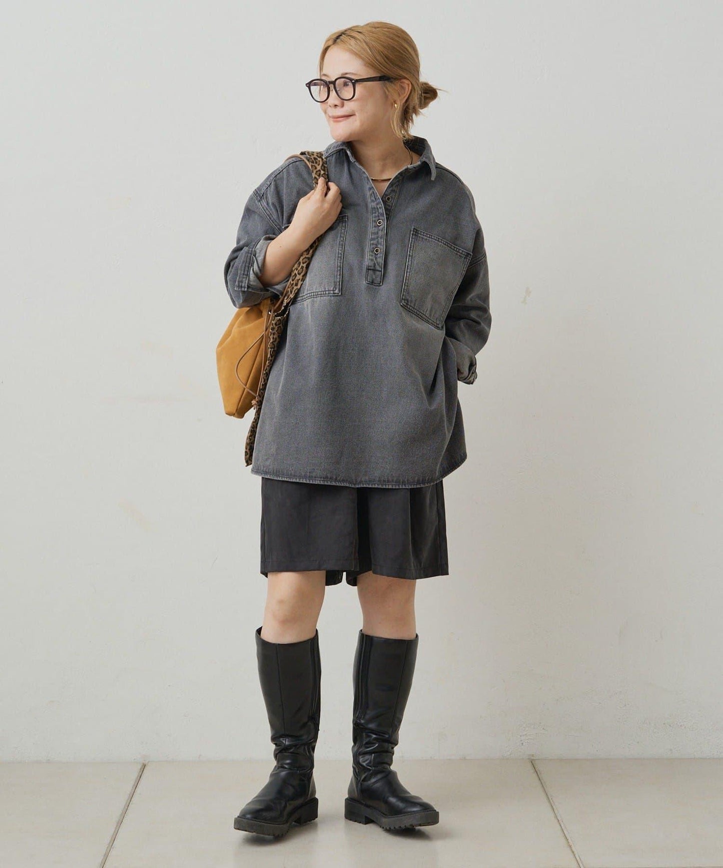 復古風牛仔長款襯衫