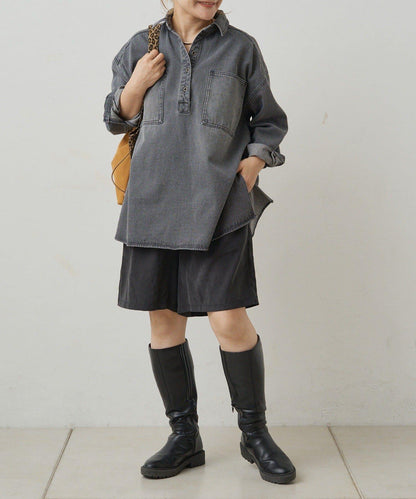 復古風牛仔長款襯衫