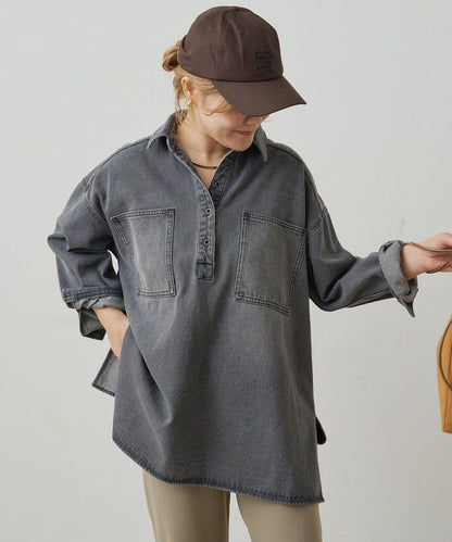 復古風牛仔長款襯衫