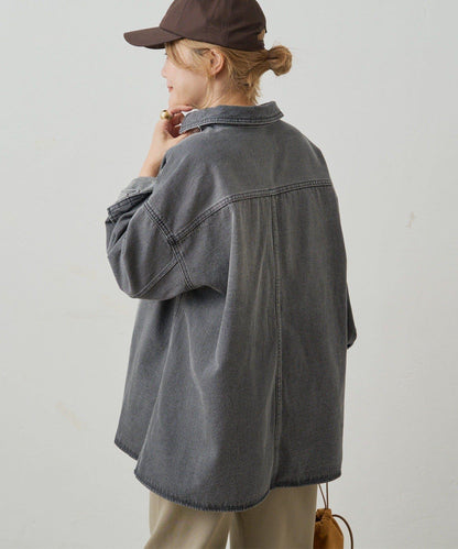 復古風牛仔長款襯衫