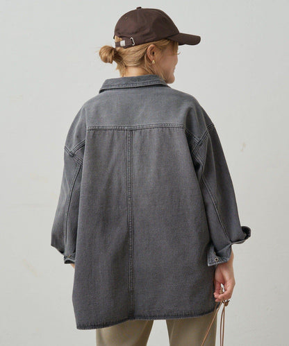 復古風牛仔長款襯衫