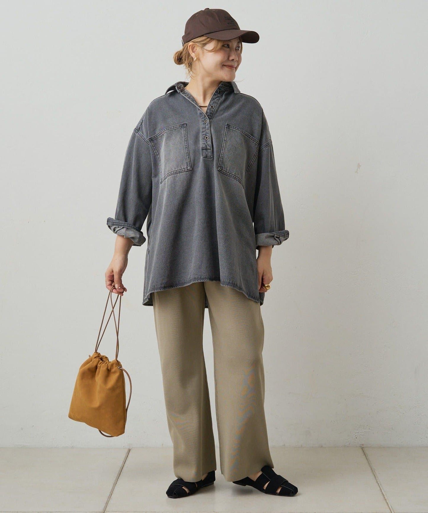 復古風牛仔長款襯衫