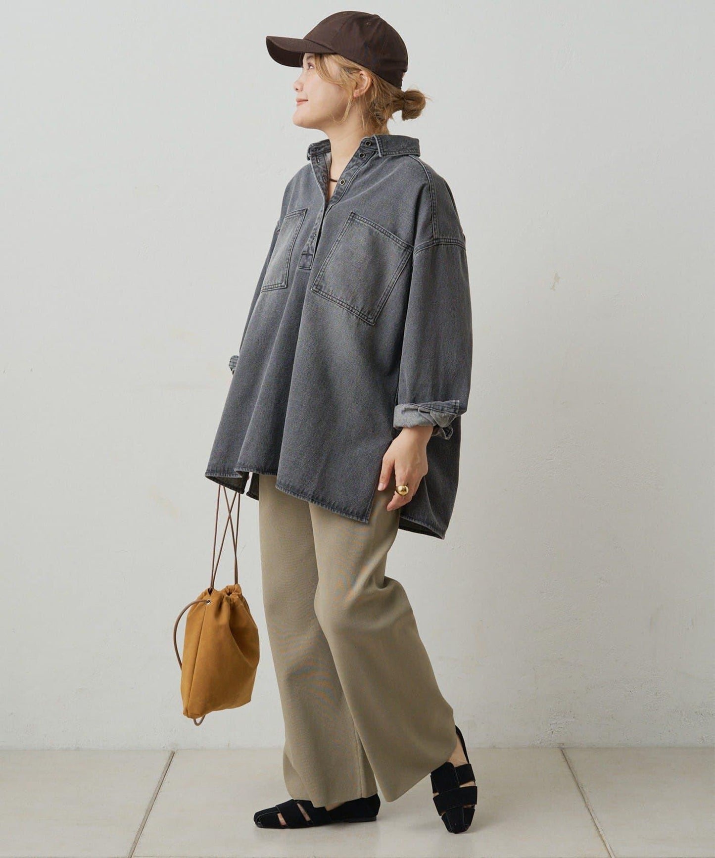 復古風牛仔長款襯衫