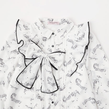 帶蝴蝶結音符圖案荷葉邊襯衫♪