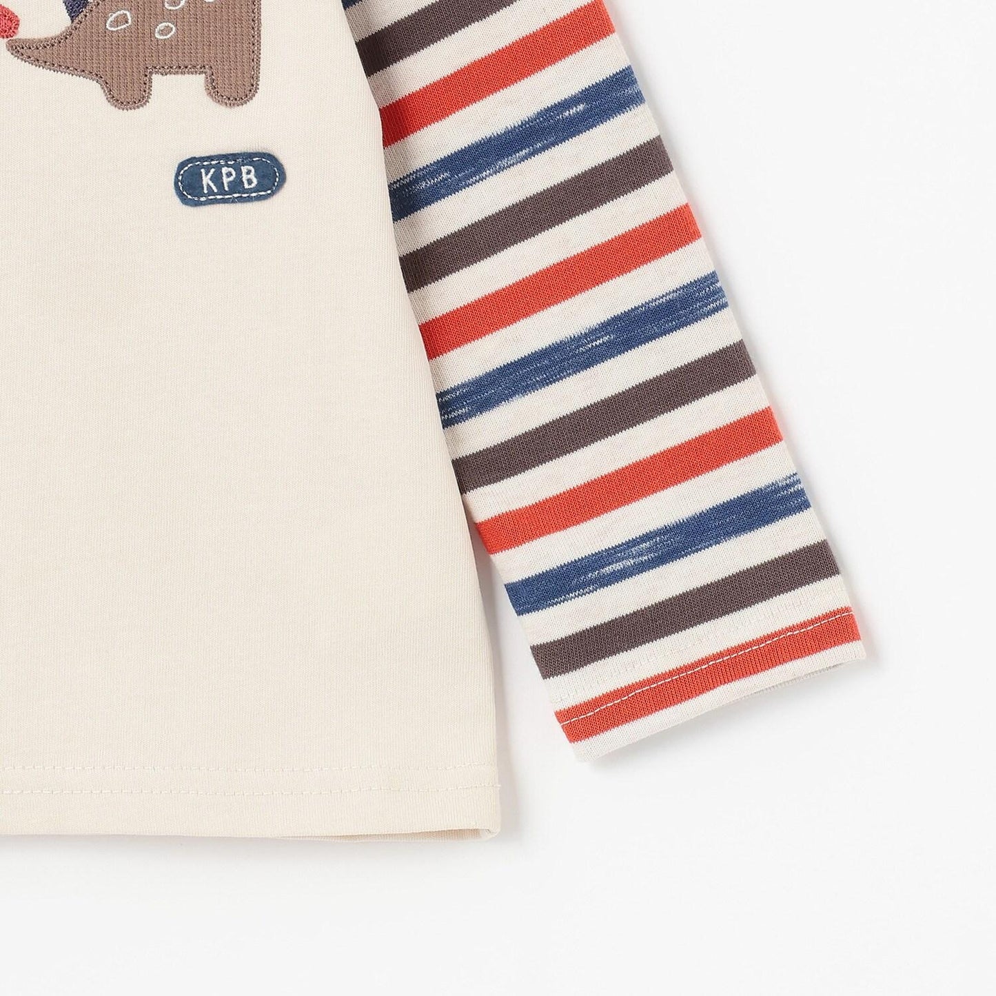 恐龍貼布繡拼接袖條紋長袖T恤