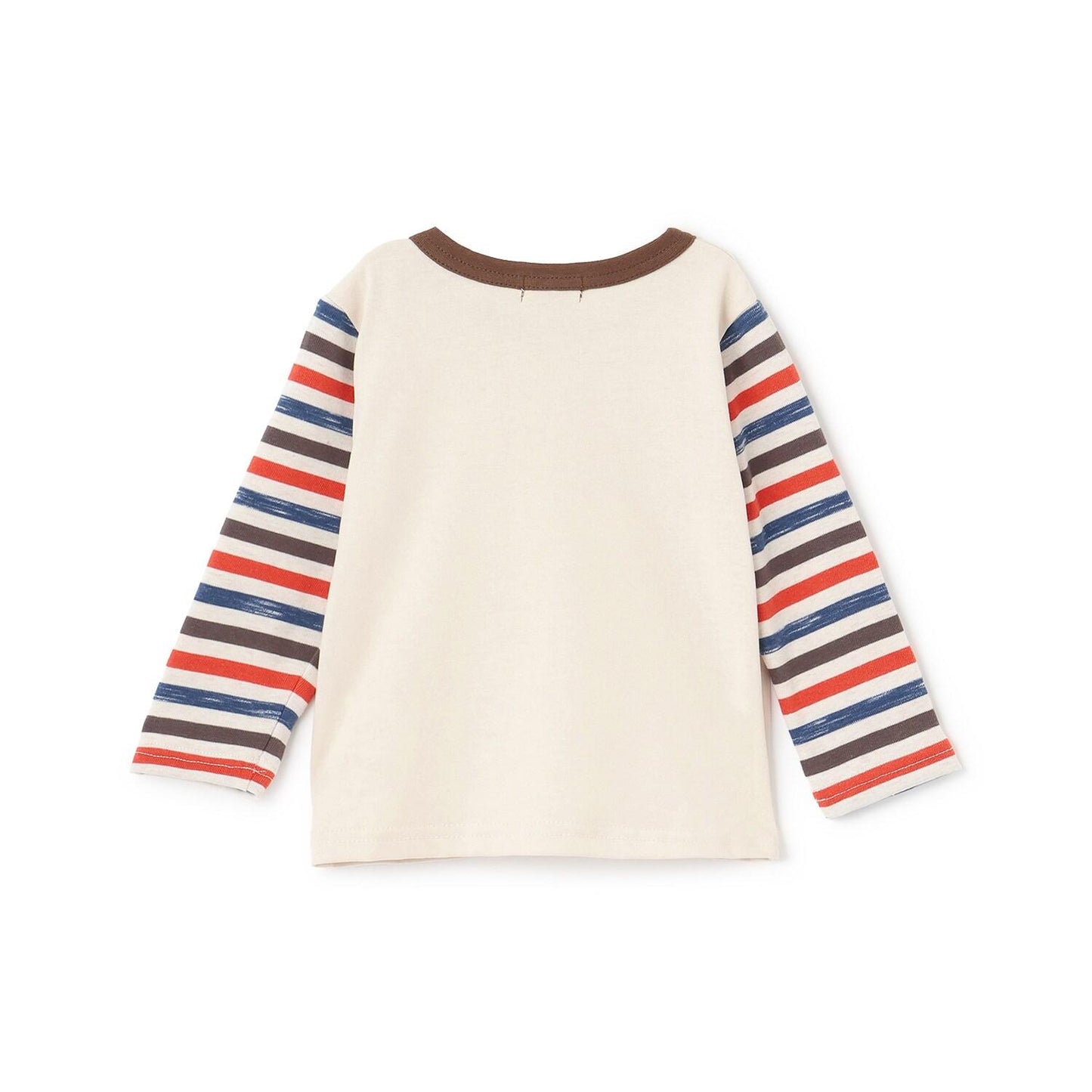 恐龍貼布繡拼接袖條紋長袖T恤