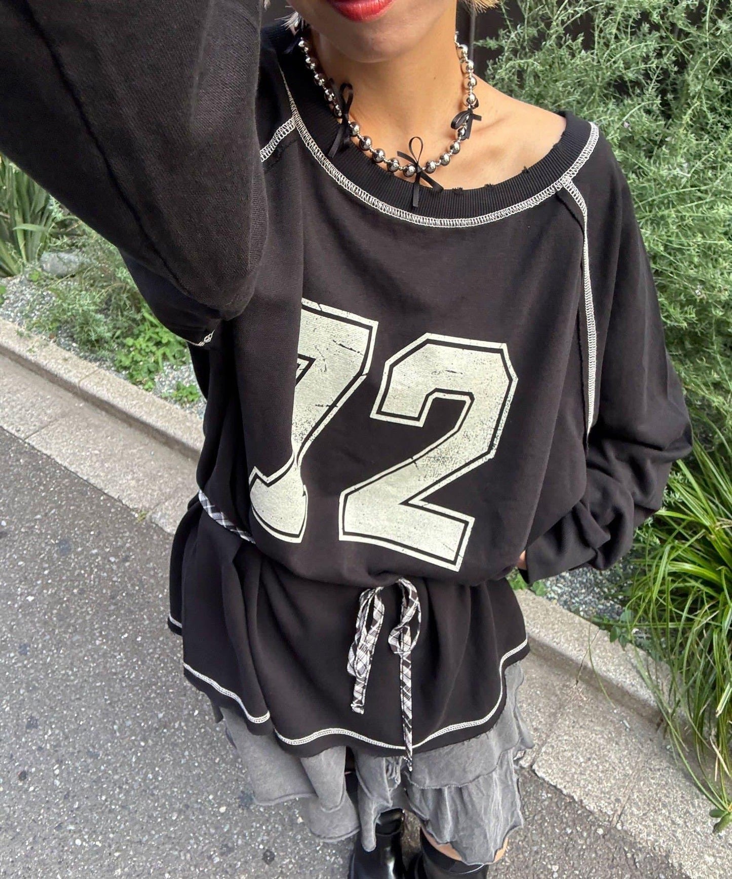 項圈套裝編號拼色袖衛衣