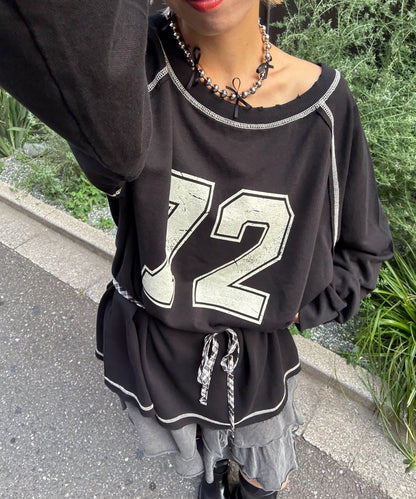 項圈套裝編號拼色袖衛衣