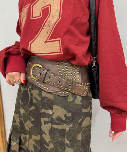 鉚釘寬版西部風腰帶