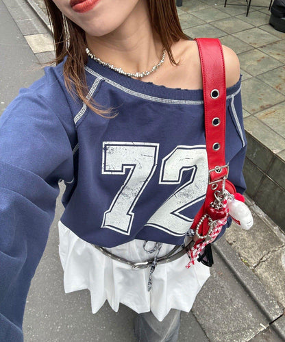 項圈套裝編號拼色袖衛衣