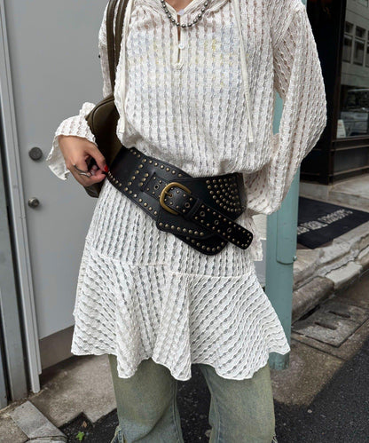 鉚釘寬版西部風腰帶