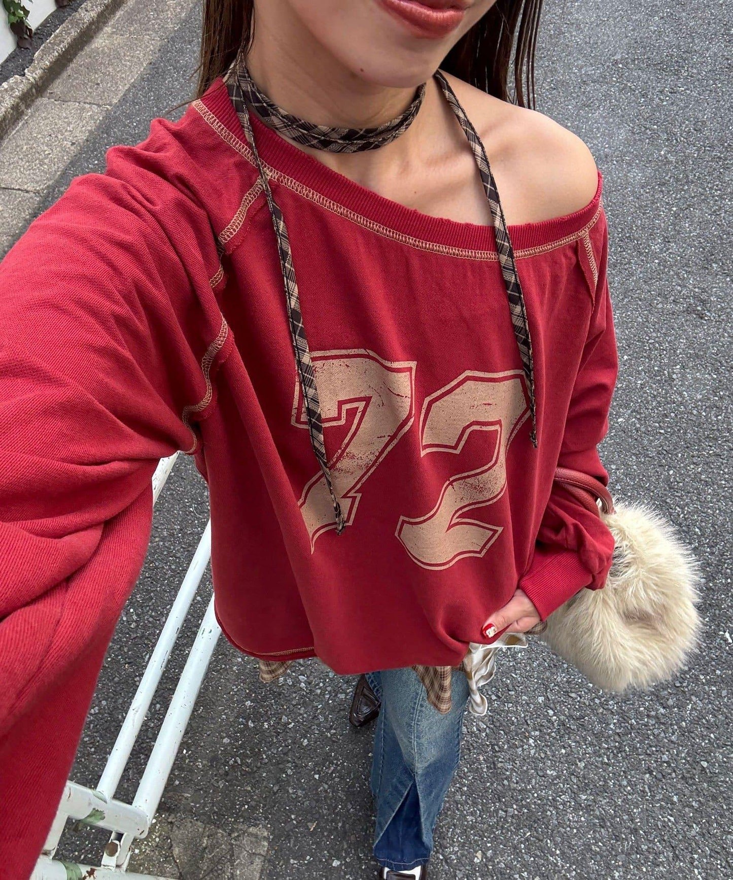 項圈套裝編號拼色袖衛衣