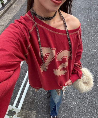 項圈套裝編號拼色袖衛衣