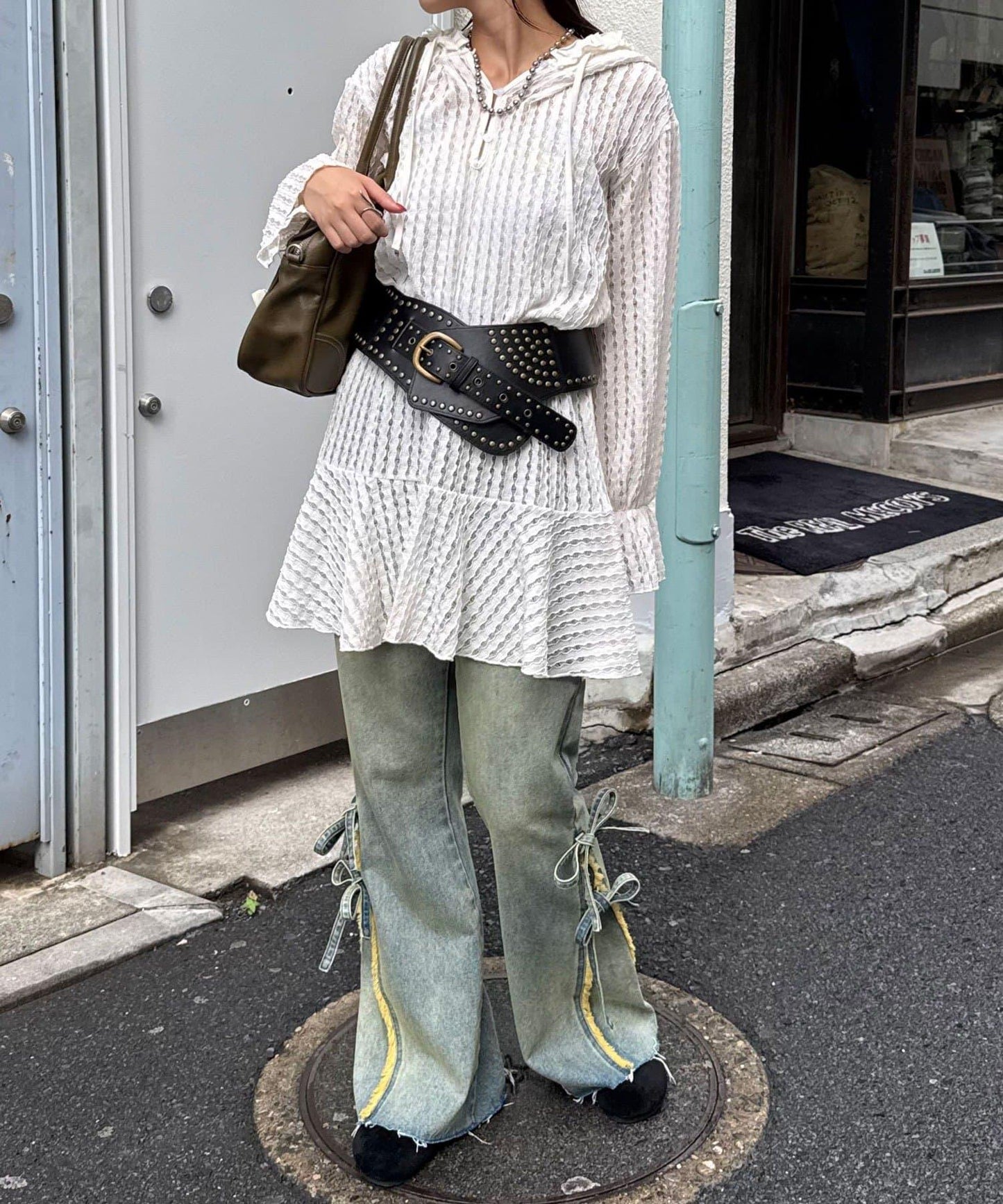 鉚釘寬版西部風腰帶