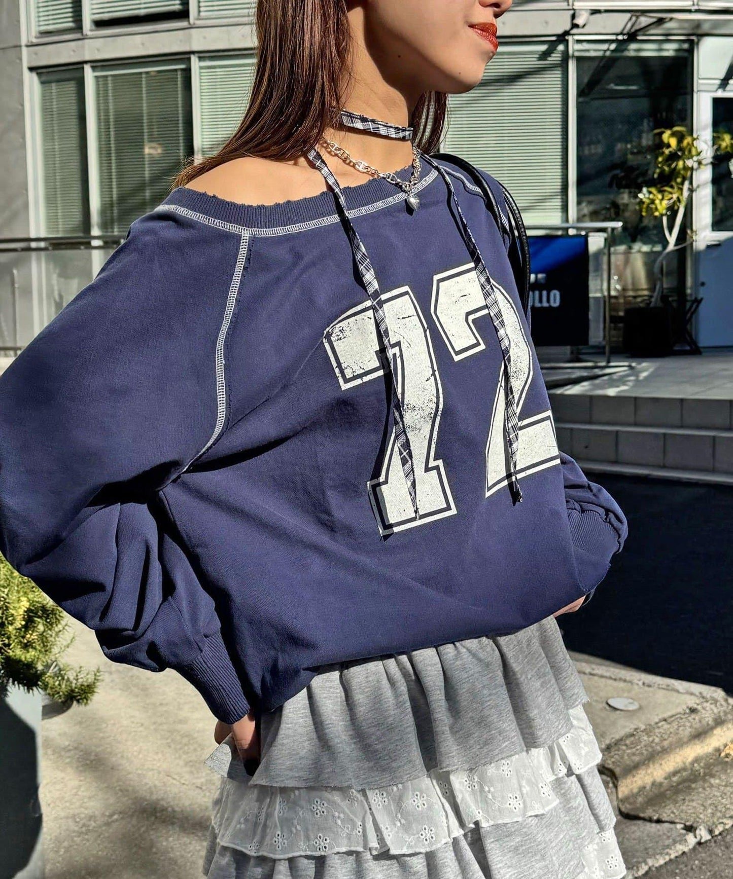 項圈套裝編號拼色袖衛衣