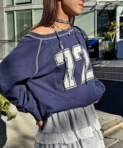 項圈套裝編號拼色袖衛衣