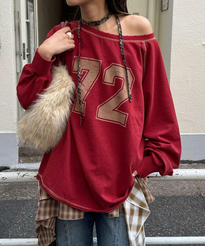 項圈套裝編號拼色袖衛衣