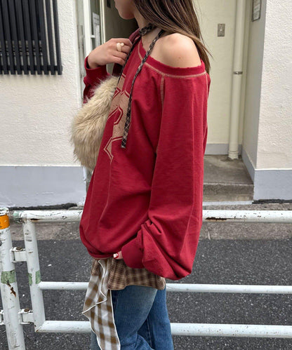 項圈套裝編號拼色袖衛衣