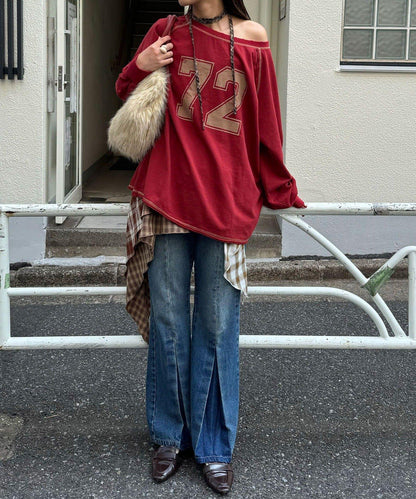 項圈套裝編號拼色袖衛衣