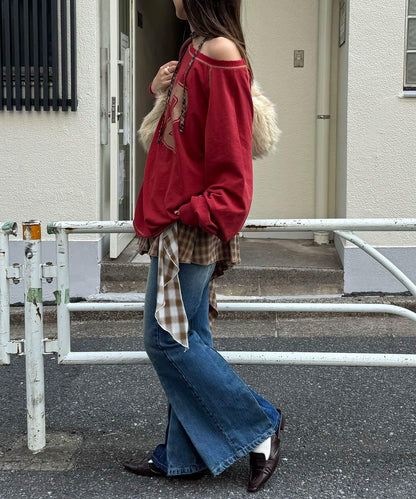 項圈套裝編號拼色袖衛衣