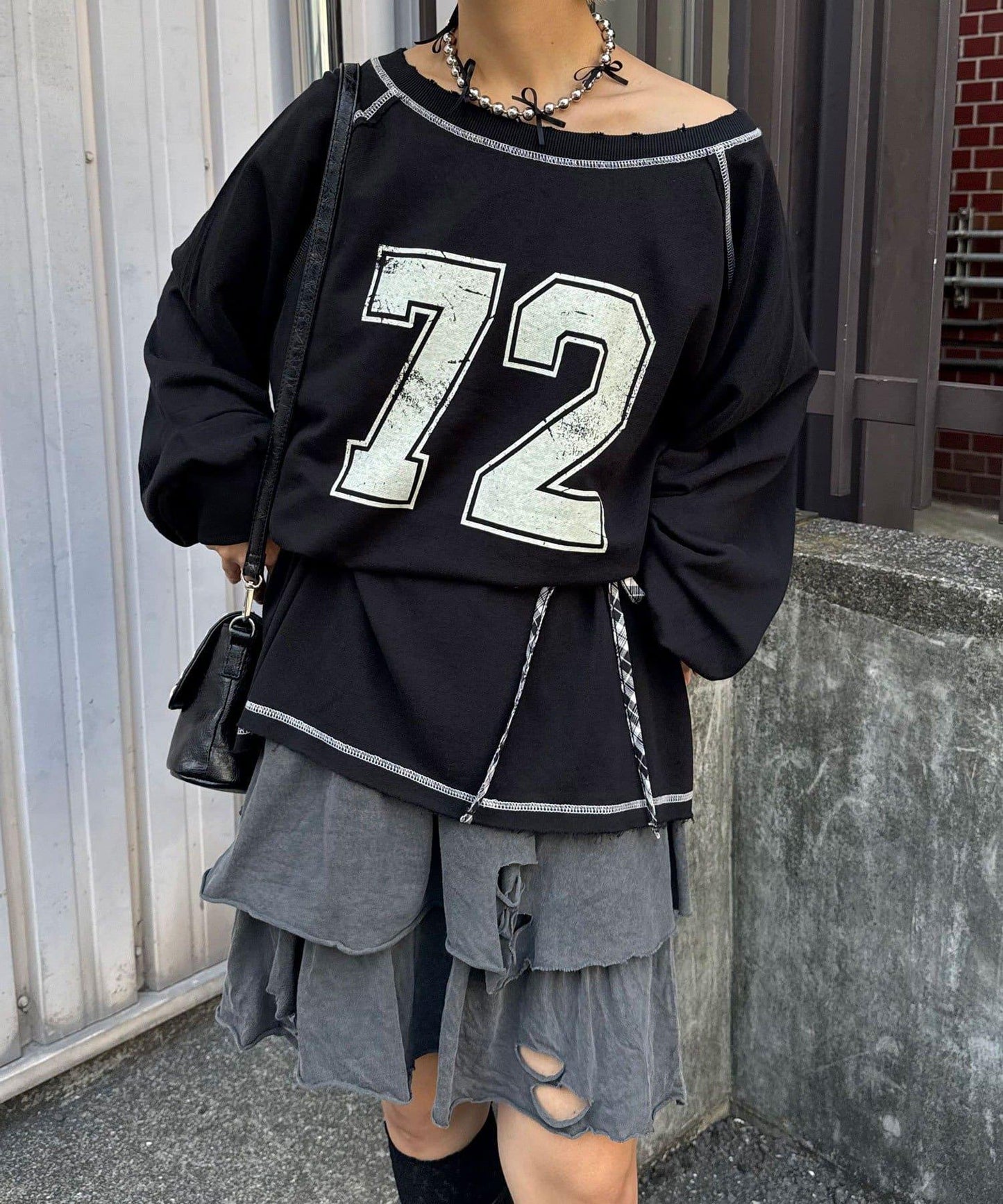 項圈套裝編號拼色袖衛衣