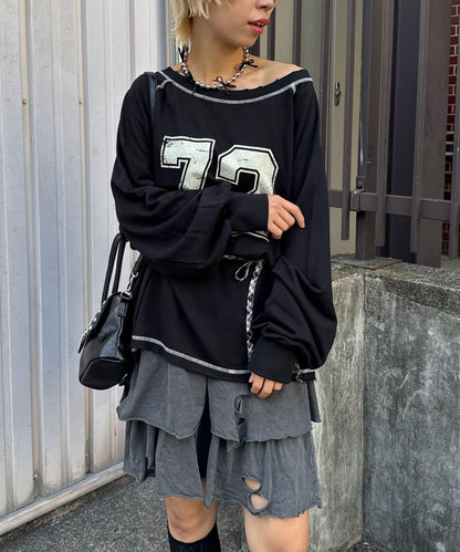 項圈套裝編號拼色袖衛衣