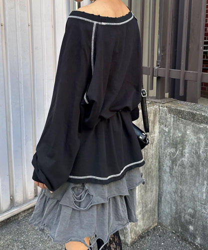 項圈套裝編號拼色袖衛衣