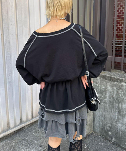 項圈套裝編號拼色袖衛衣