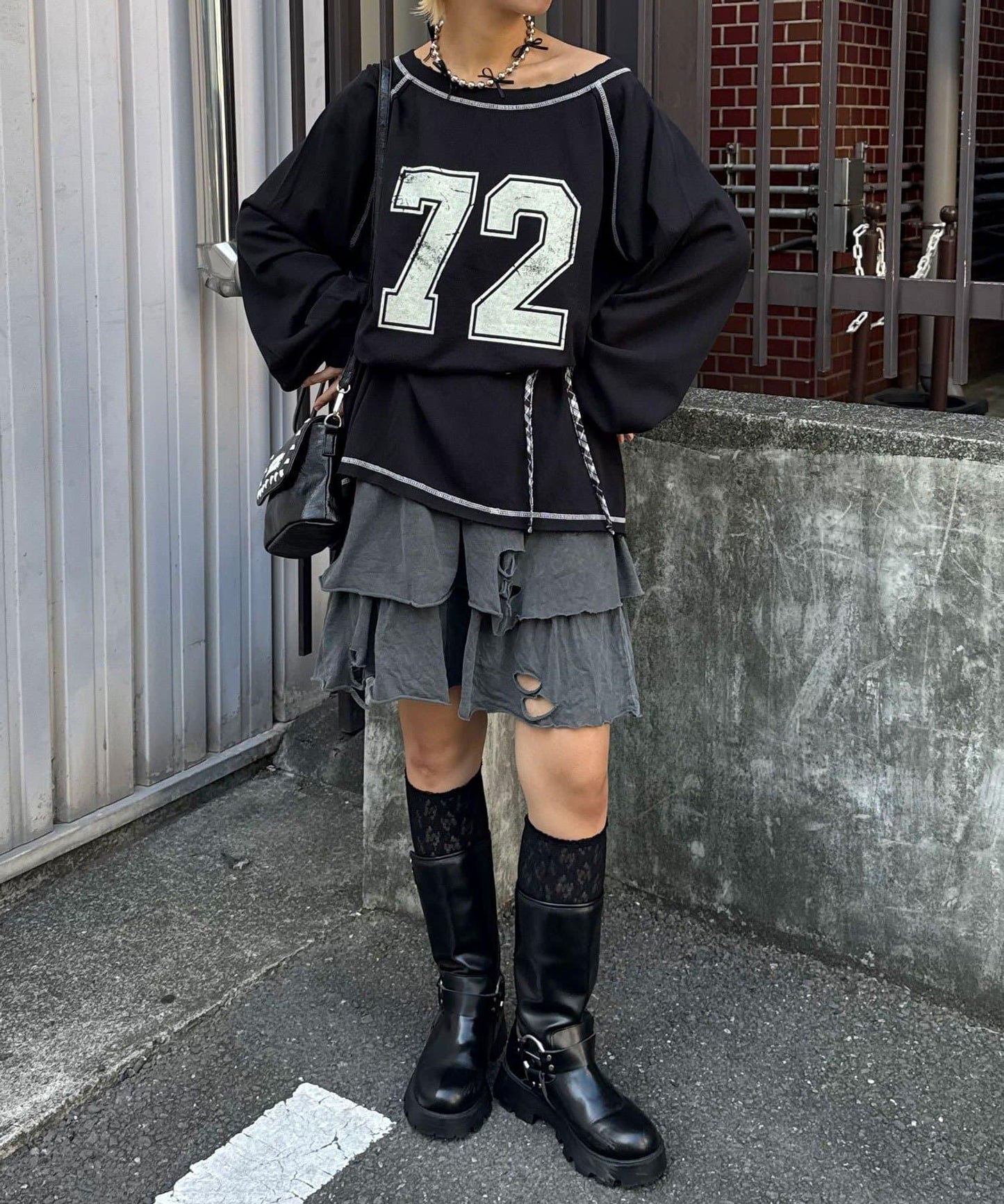 項圈套裝編號拼色袖衛衣