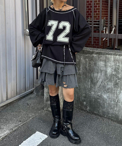 項圈套裝編號拼色袖衛衣