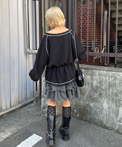 項圈套裝編號拼色袖衛衣