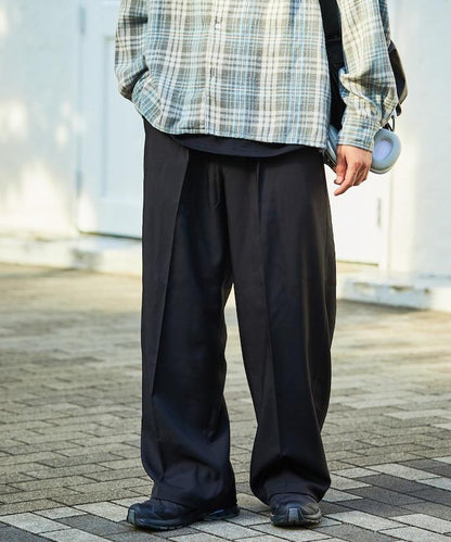 寬鬆直筒一褶西裝長褲