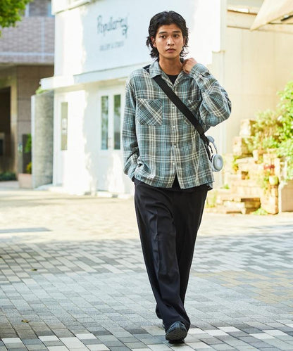 寬鬆直筒一褶西裝長褲