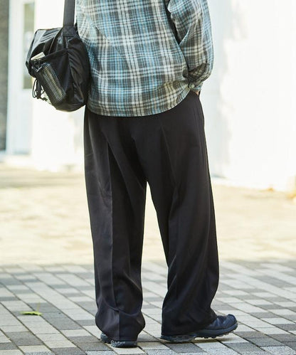 寬鬆直筒一褶西裝長褲