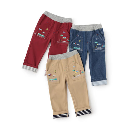 交通工具圖案長款直筒褲