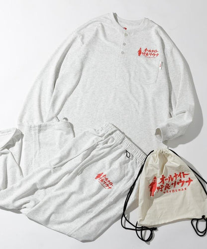 聯名 KANNAIGI × サウナ田ヒロユキ 長袖加絨館內服套裝 含束口揹包